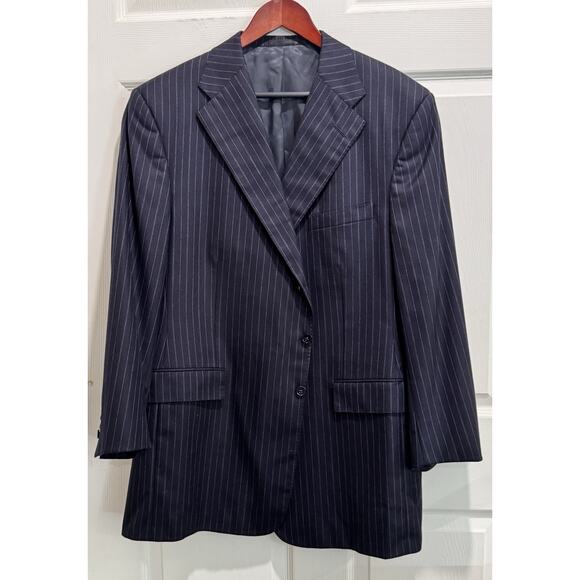 Ralph Lauren Purple Label Men's Navy Blue Pin Broken Chalk Stripe Wool Suit 46L - Picture 10 of 16